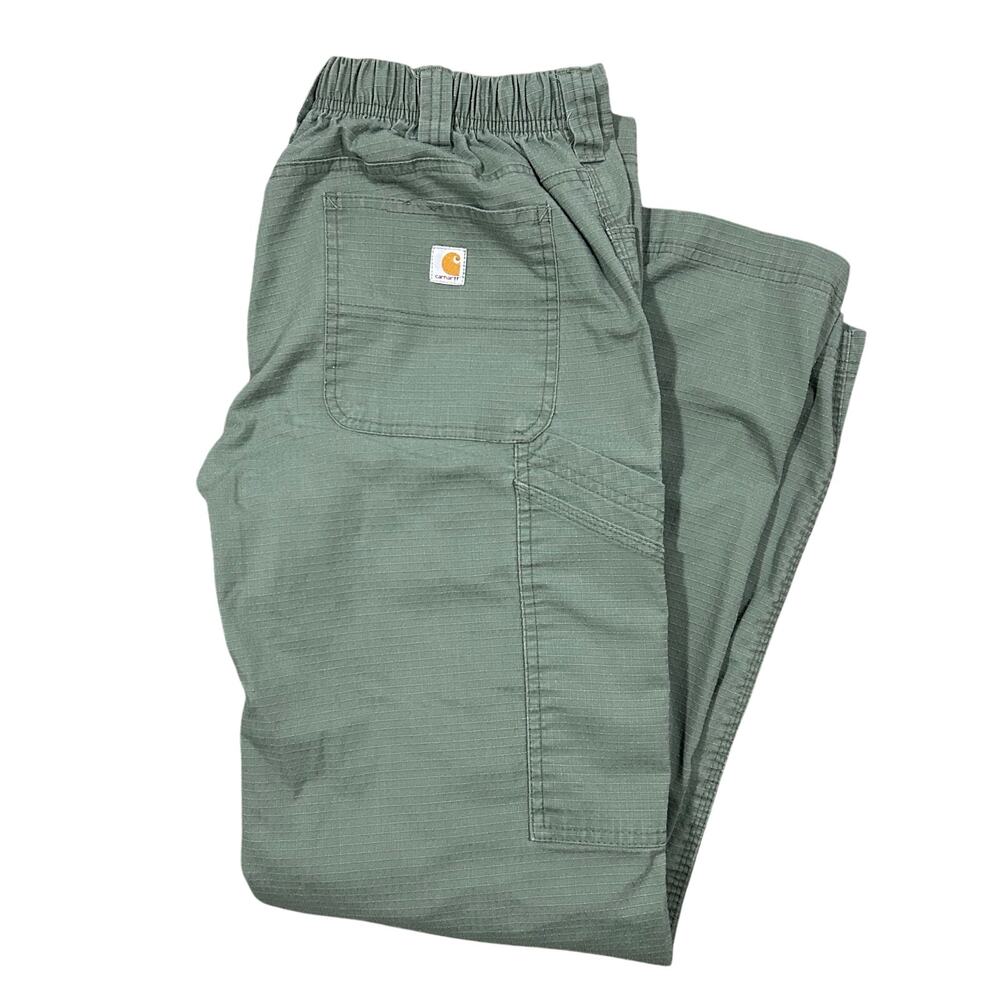 Carhartt Ripstop Utility Carpenter Pants Green Elastic Waist Workwear Women’s S